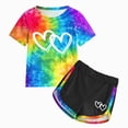 thumbnail image 1 of zaveiop 4-7Y Tween Girl Clothes 2 Piece Short Sleeve Tie Heart Print Top Shorts Teen Girl Summer Outfits Short Set (Yellow, 4-5 Years), 1 of 6
