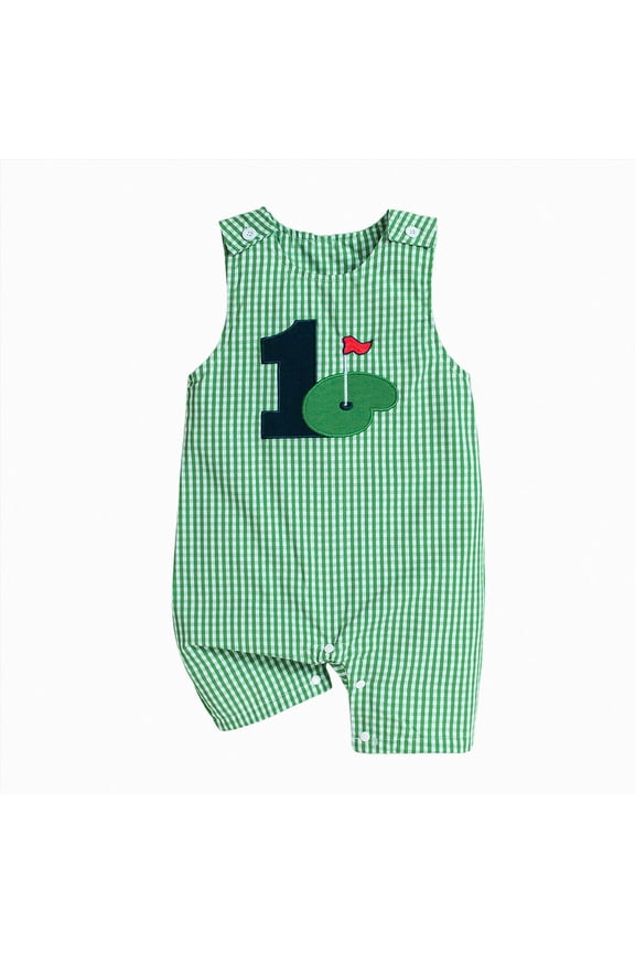 Baby Boy Birthday Outfit Sleeveless 1st Embroidery Birthday Romper Jumpsuit Cute One Piece Cake Smash Outfits (Green, 12-18 Months)