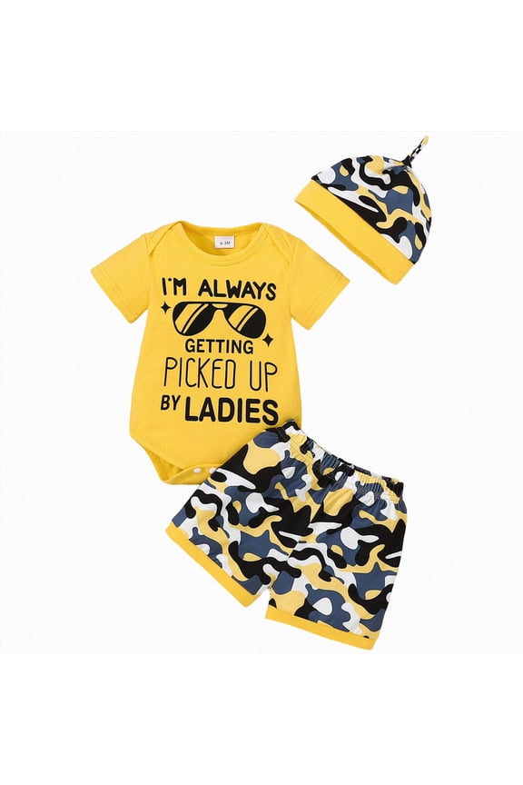 Baby Boy Clothes Outfits Letter Prined Romper Pants Set Baby Boy Clothing 0 6 9 12 18 Months (Yellow, 9-12 Months)