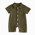 thumbnail image 1 of zaveiop Baby Boys Clothes Infant Knit Romper Short Sleeve Newborn Outfits Button Closure Turn Down Collar Jumpsuit (Z03-Green, 6-12 Months), 1 of 4