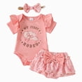 thumbnail image 1 of zaveiop Baby Girl Western Outfit My First Rodeo Short Sleeve Ruffle Romper Skirt Headband Set Summer Clothes (Pink, 3-6 Months), 1 of 9