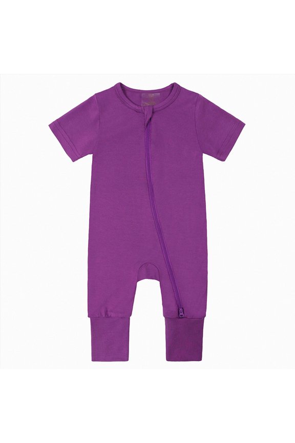 Baby Long Sleeve Romper Jumpsuit, Premium Soft Rayon One Piece Pajamas Boy Girl 2-Way Zipper Coverall Sleeper (Dark Purple, 12-18 Months)