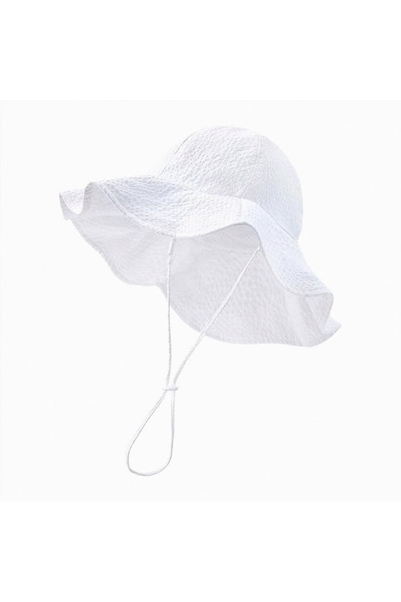 Baby Sun Hat Toddler Girl Beach Hat Sun Protection Adjustable Outdoor Summer Wide Brim Bucket Hat for Infant Kids (White, 0-12 Months)