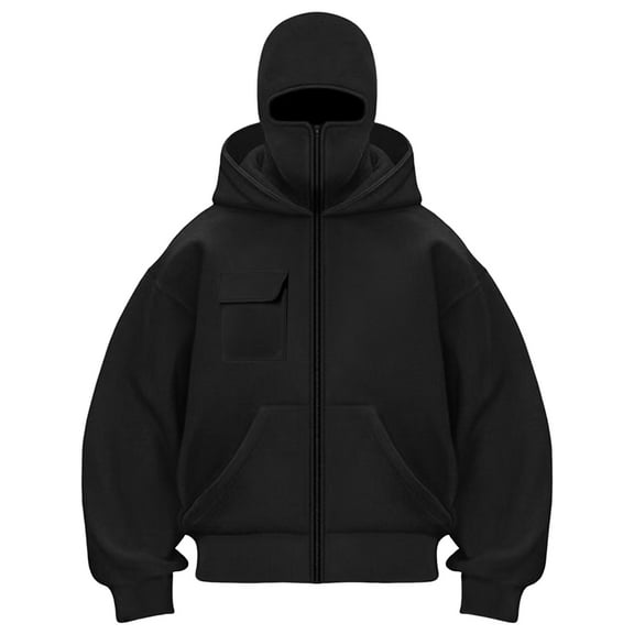 zaveiop Balaclava Hoodie with Built in Balaclava Hoodies Wind-resistant Winter 2025 Double Hooded Zip Jacket for Women (Z2-Black, S)