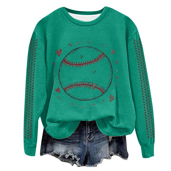 zaveiop Baseball Sweatshirt for Womens 2025 Long Sleeve Comfy Baseball Shirts Softball Crewneck Graphic Pullover Top (Z-Green, S)