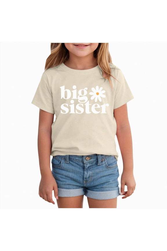 Big Sister Shirts for Girls 18M-14T Years Toddler Kid Promoted to Big Sister T-Shirt Little Girl Gift Tee Top (Beige, 5-6 Years)