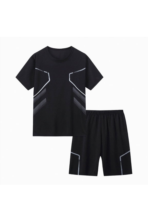 Boy's 2 Piece Outfit Summer Quick Dry Shirts and Elastic Waist Shorts Sets Sport Tracksuit Tween Clothes Size 13-16T (Black, 13-14 Years)
