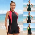 thumbnail image 1 of zaveiop Boyleg One Piece Swimsuits for Women Athletic Bathing Suits Color Block Zip Up Swimwear (Green, XL), 1 of 5