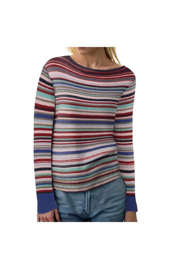 Cable Stitch Women's Colorblock Boxy Pullover Sweater Top - Crewneck Long Sleeve Casual Lightweight Cotton Knitwear (Z5-Purple, M)