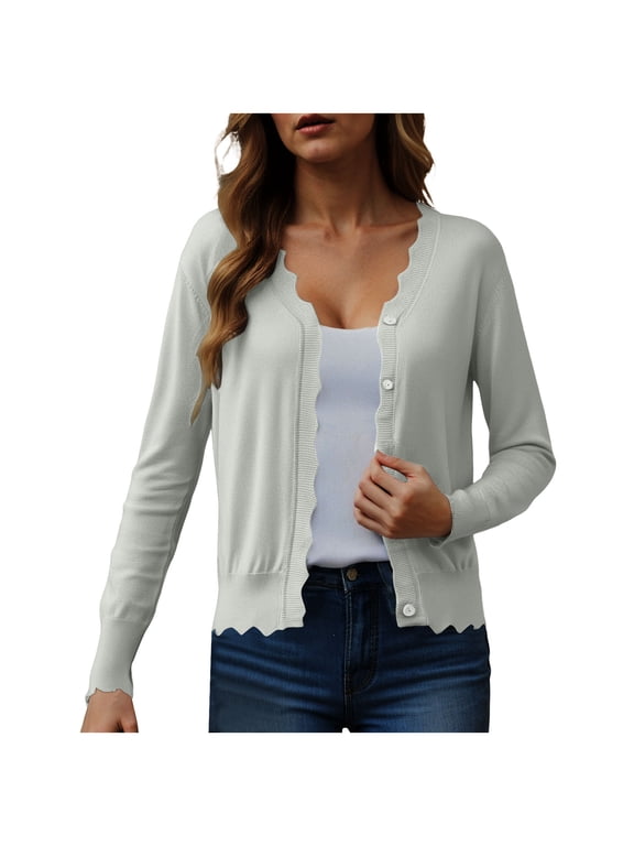 Cardigan Sweaters for Women 2025 Long Sleeve Lightweight Button Down Tops V-Neck Knit Fall Winter Clothes (Silver, XXL)