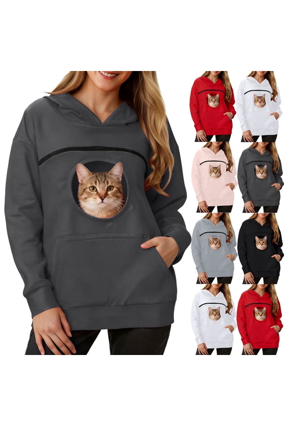 Cat Pouch Hoodie Pet Carrier Sweatshirt Large Pocket Pullover Shirt Wearable Cat Dog Carrier Hoodie (Pink, M)