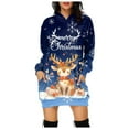 thumbnail image 1 of zaveiop Christmas Dress for Women Hooded with Pocket Long Sleeve Funny Xmas Print Ugly Short Dress (Z6-Dark Blue, S), 1 of 4