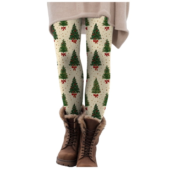 zaveiop Christmas High Waist Workout Leggings for Women Tummy Control Printed Yoga Pants with Pockets Holiday Costume (Z1-Khaki, L)