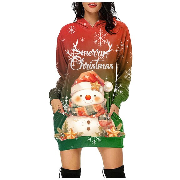 zaveiop Christmas Hooded Sweatshirt Dress Women Long Sleeve Tunic Dress Hooded Neck Going Out Dress Plaid Vacation Dresses (Z3-Dark Green, M)