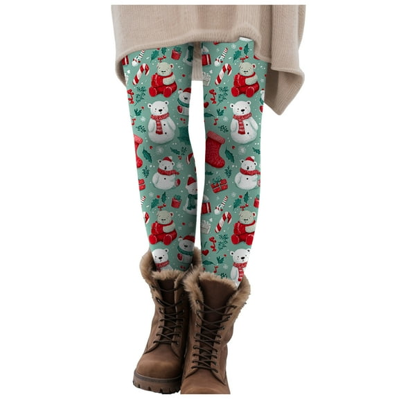 zaveiop Christmas Leggings for Women Girls High Waist Printed Yoga Pants Holiday Tights Costume Funny Christmas Print (Z5-Light Green, XL)