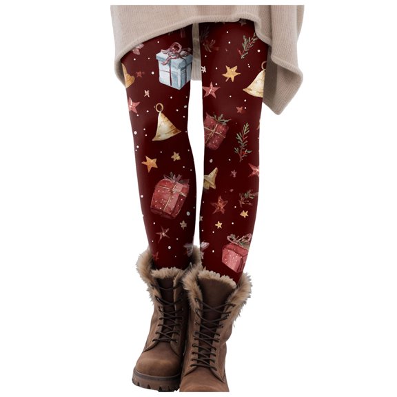 zaveiop Christmas Leggings for Women High Waisted Athletic Seamless Leggings Soft Stretchy Xmas Tree Printed Gym Yoga Pants (Brick Red, M)