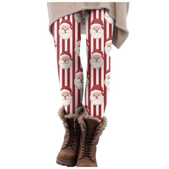zaveiop Christmas Leggings for Women High Waisted Santa Claus Print Ankle Length Seasonal Printed Leggings Soft Brushed Pants (Z6-Brick Red, L)