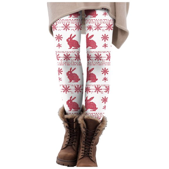 zaveiop Christmas Leggings for Women High Waisted Santa Claus Print Ankle Length Seasonal Printed Leggings Soft Brushed Pants (Z6-White, L)
