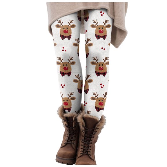 zaveiop Christmas Leggings for Women High Waisted Tummy Control Stretchy Yoga Pants Xmas Holiday Printed Soft Comfy Tights (White, XL)