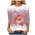thumbnail image 1 of zaveiop Christmas Shirts for Women 2025 3/4 Sleeve Snowman Graphic T-Shirts Casual Crewneck Xmas Tunic Tops Holiday Shirts (Z-Pink, XXL), 1 of 4