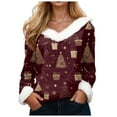 thumbnail image 1 of zaveiop Christmas Sweaters for Women Waffle Light Tree Star Snowflake Printed Fluffy Fuzzy V Neck Long Sleeve Shirts (Z7-Brick Red, S), 1 of 4