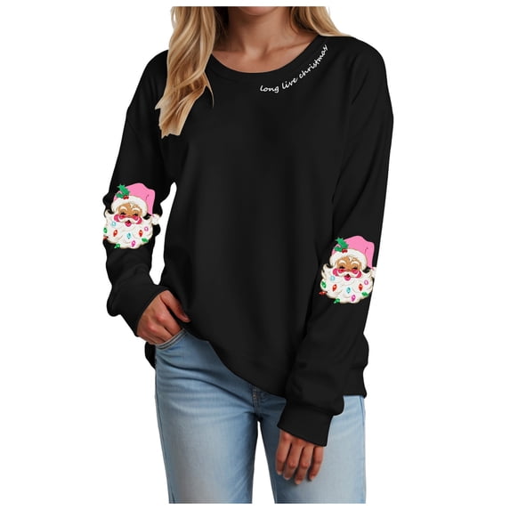 zaveiop Christmas Sweatshirts for Women 2025 Funny Retro Santa Claus Graphic Long Sleeve Shirt Xmas Pullover Tops (Z3-Black, XL)