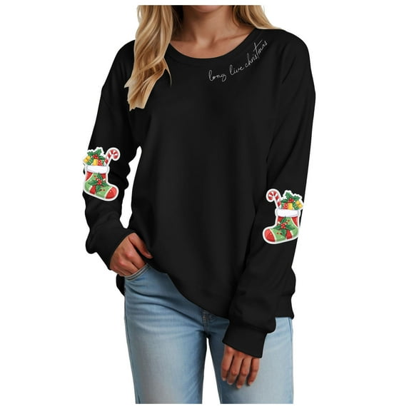 zaveiop Christmas Sweatshirts for Women 2025 Gift Socks Merry Funny Christmas Doodles Sweatshirt Holiday Xmas Sweaters (Y-Black, XXL)