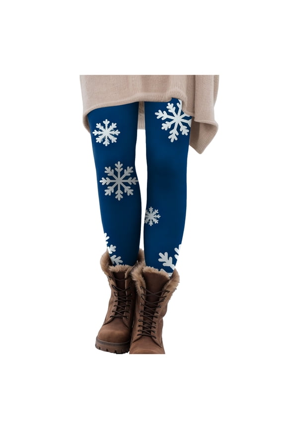 Christmas Yoga Pants Christmas Leggings for Women Funny Santa Snowflake Print Costume Holiday Tights High Waist Workout Leggings (Blue, S)