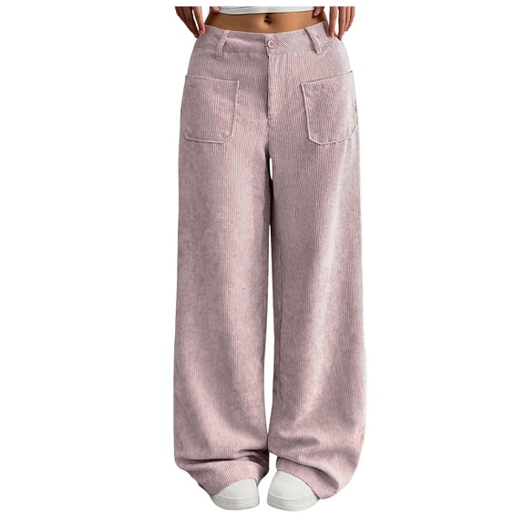 zaveiop Corduroy Pants Women Baggy Tall Cord Wide Leg Trousers Elastic Waist Comfy Work Pants Soft Cozy Palazzo Teacher Pant (Z-Red, XXL)