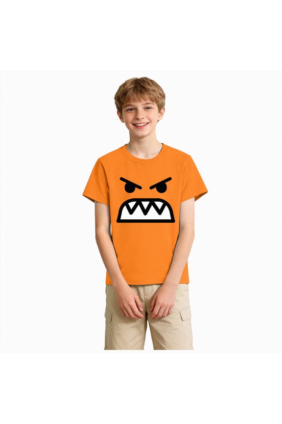 Cute Angry Expression Simple Big Face Kids T for Youth Toddler Boys and Girls (Orange, 7-8 Years)
