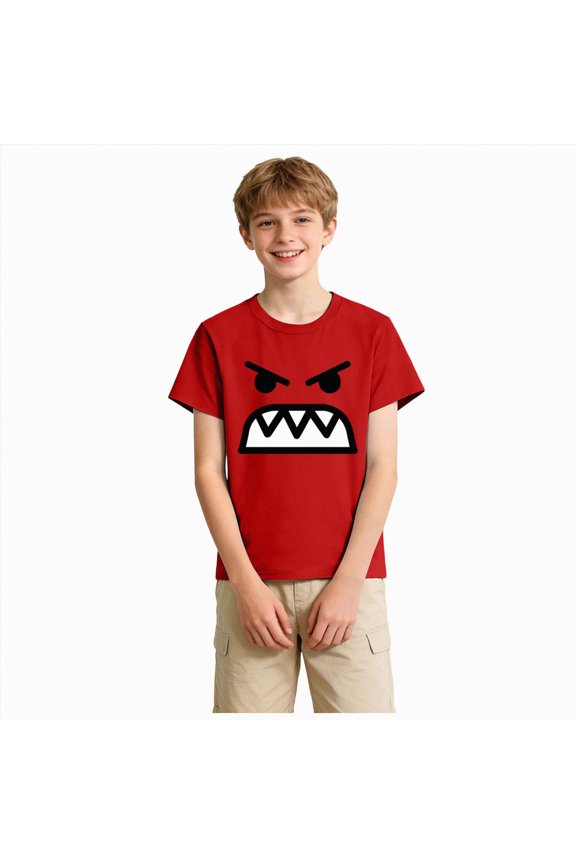 Cute Angry Expression Simple Big Face Kids T for Youth Toddler Boys and Girls (Red, 7-8 Years)