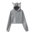 thumbnail image 1 of zaveiop Cute Cat Ear Crop Tops Long Sleeve Causal Plain Hoodie Sweatshirt Shirt Womens Girls Cat Ear Hoodies Gothic Sweatshirt Black (Grey, XXL), 1 of 2