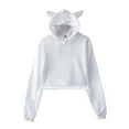 thumbnail image 1 of zaveiop Cute Cat Ear Crop Tops Long Sleeve Causal Plain Hoodie Sweatshirt Shirt Womens Girls Cat Ear Hoodies Gothic Sweatshirt Black (White, S), 1 of 1