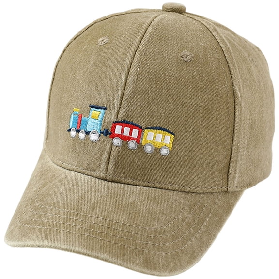 zaveiop Cute Train Vehicle Embroidered Kids Baseball Caps Adjustable Cotton Washed Toddler Sun Hat Vintage Cowboy Hat (Khaki, )