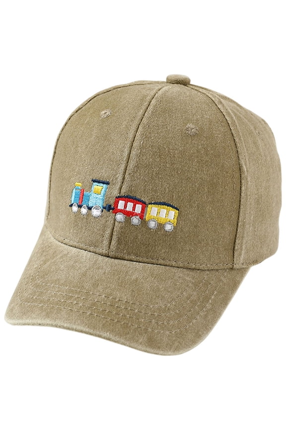 Cute Train Vehicle Embroidered Kids Baseball Caps Adjustable Cotton Washed Toddler Sun Hat Vintage Cowboy Hat (Khaki, )