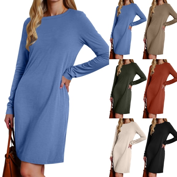 zaveiop Dresses for Women 2025 Casual Long Sleeve Cozy Tshirt Dress Fashion Fall Outfits (Khaki, XXL)