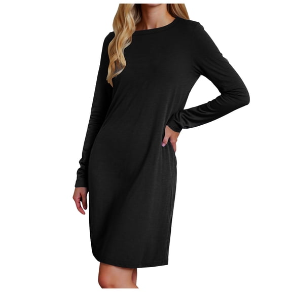 zaveiop Dresses for Women 2025 Casual Long Sleeve Cozy Tshirt Dress Fashion Fall Outfits (Z3-Black, XXL)