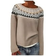 thumbnail image 1 of zaveiop Fair Isle Pullover Sweaters, Crew Neck Chunky Knit, Winter Clothing Holiday, Vintage Crochet Fall Tops for Women (Khaki, XXL), 1 of 9