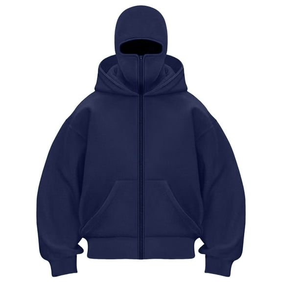 zaveiop Fleece Lined Zip up Hoodie Women with Face Mask - Womens Full-Zip Winter Double Layer Hooded Sweatshirt Fall Fashion (Z-Navy, M)