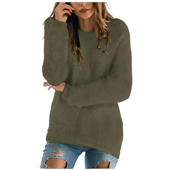 zaveiop Fluffy Fuzzy Sweater for Women Casual Crewneck Loose Long Sleeve Pullover Tops Winter Warm Baggy Jumper Sweaters (AG, XL)