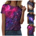 thumbnail image 1 of zaveiop Galaxy T Shirts for Women Space Print Side Slit Crew Neck T-Shirts (Coffee, L), 1 of 5