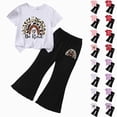 thumbnail image 1 of zaveiop Girls Clothes 2 Piece Short Sleeve Bow Print Tops Flared Pants Set Little Girl Outfits Size 2-7 (L, 3-4 Years), 1 of 4