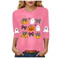 thumbnail image 1 of zaveiop Halloween Shirts for Women 2025 Casual Round Neck and Three Quarter Sleeves Funny Holiday Graphic Tee Fall Winter Loose Fit Tops (Pink, XXXL), 1 of 6