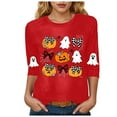 thumbnail image 1 of zaveiop Halloween Shirts for Women 2025 Casual Round Neck and Three Quarter Sleeves Funny Holiday Graphic Tee Fall Winter Loose Fit Tops (Red, XXL), 1 of 6