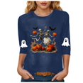 thumbnail image 1 of zaveiop Halloween Shirts for Women Funny Cute Ghost Fall Shirts 3/4 Length Sleeve Pumpkin T-Shirts Thanksgiving Graphic Tees (Z-Navy, XXL), 1 of 6