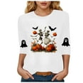 thumbnail image 1 of zaveiop Halloween Shirts for Women Funny Cute Ghost Fall Shirts 3/4 Length Sleeve Pumpkin T-Shirts Thanksgiving Graphic Tees (Z-White, L), 1 of 6