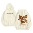 thumbnail image 1 of zaveiop Jesus Loves You Hoodie Womens Christian Sweatshirt Christian Hoodies Oversized Jesus Sweatshirt Long Sleeve Pullover (Beige, M), 1 of 6