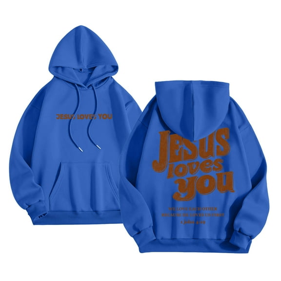 zaveiop Jesus Loves You Hoodie Womens Christian Sweatshirt Christian Hoodies Oversized Jesus Sweatshirt Long Sleeve Pullover (Blue, L)
