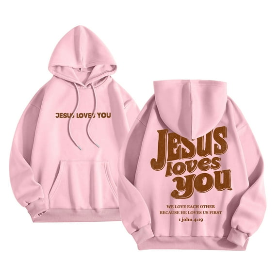 zaveiop Jesus Loves You Hoodie Womens Christian Sweatshirt Christian Hoodies Oversized Jesus Sweatshirt Long Sleeve Pullover (Pink, S)
