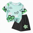 thumbnail image 1 of zaveiop Kid Girl 2-12 Years Summer 2-Piece Outfit Set - Colorful Flower Print Top & Patterned Shorts Clothing Set (Z01-Green, 5-6 Years), 1 of 6
